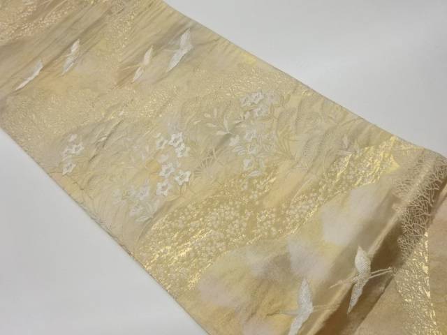 群鶴に秋草模様織出し袋帯【リサイクル】【中古】【着】 宗sou(prc)