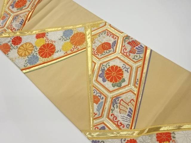 菊・桐唐草模様織出し袋帯【リサイクル】【中古】【着】 宗sou(prc)