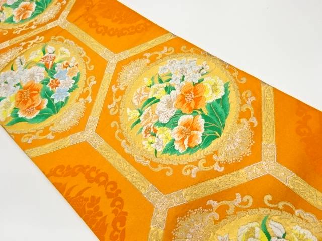 亀甲に花々模様織出し袋帯【リサイクル】【中古】【着】 宗sou(prc)