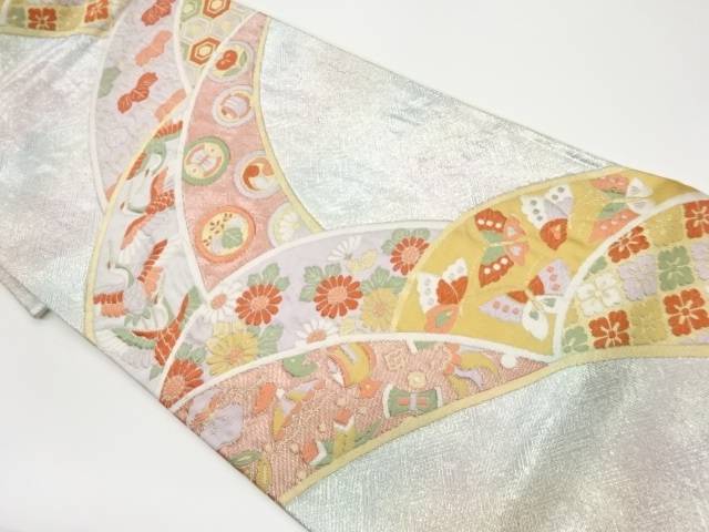 群鶴に宝尽くし・花・蝶・古典柄模様織出し袋帯【リサイクル】【中古】【着】 宗sou(prc)