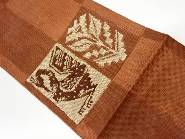 色紙に鳥・花模様織出し名古屋帯【リサイクル】【中古】【着】 宗sou(prc)