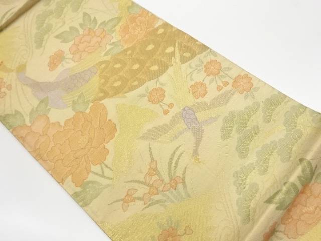 孔雀に松・花鳥模様織出し袋帯【リサイクル】【中古】【着】 宗sou(prc)｜お茶道具・着物　【宗 sou】