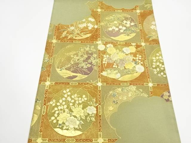 箔置き螺鈿格天井に秋草模様袋帯【リサイクル】【中古】【着】 宗sou