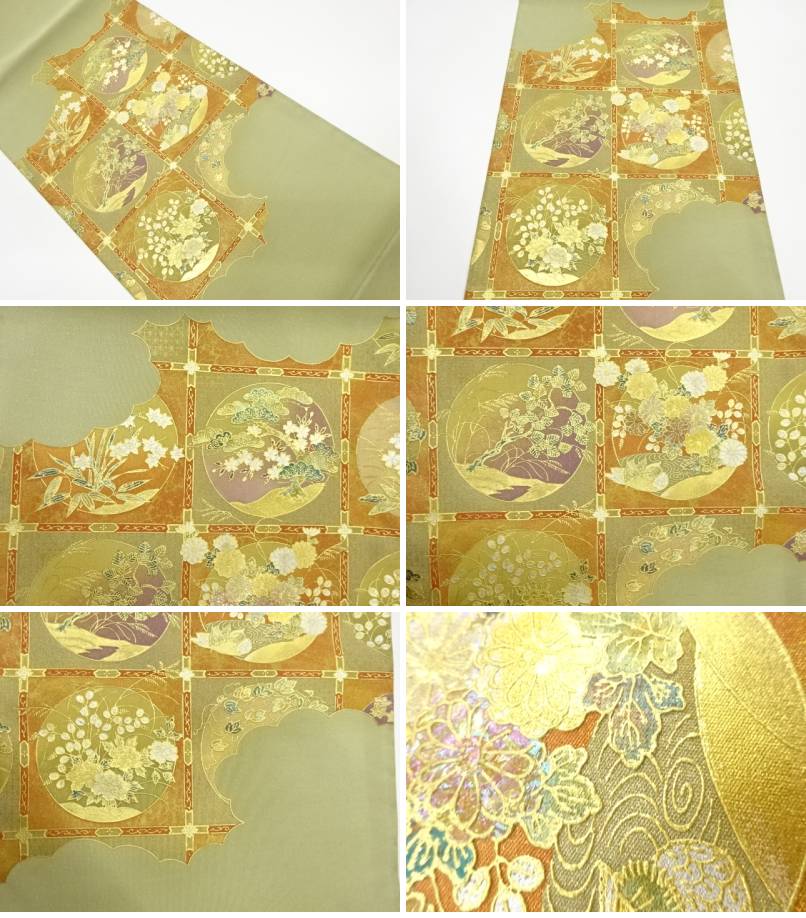箔置き螺鈿格天井に秋草模様袋帯【リサイクル】【中古】【着】宗souRQP2207