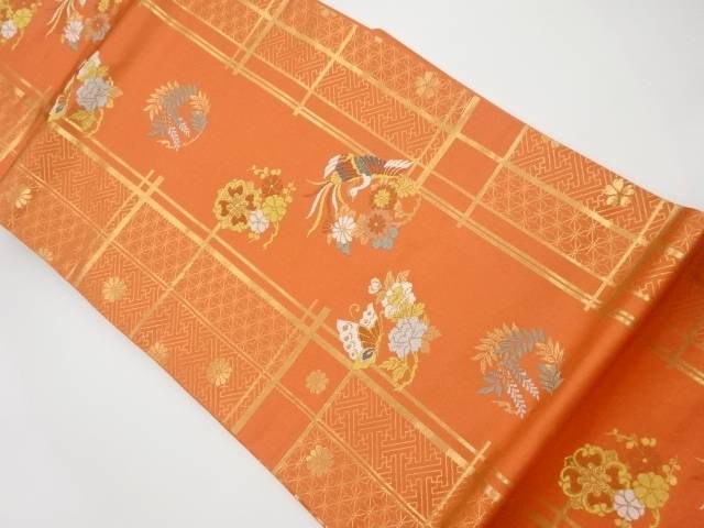 花に鳳凰・蝶模様織出し名古屋帯【リサイクル】【中古】【着】 宗sou RQP2207(prc)