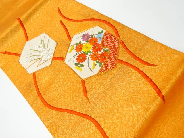 絞り亀甲に花模様刺繍名古屋帯【リサイクル】【中古】【着】 宗sou