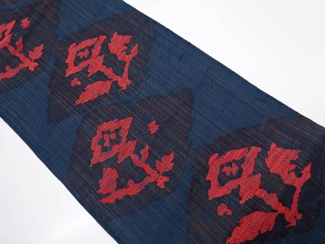 菱に抽象草花模様織出し紬名古屋帯【リサイクル】【中古】【着】 宗sou