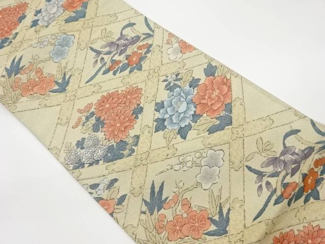格天井に花模様織出し袋帯【リサイクル】【中古】【着】 宗sou(prc)｜お茶道具・着物　【宗 sou】