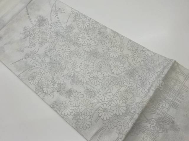 菊に蝶模様織出し袋帯【リサイクル】【中古】【着】 宗sou(prc)