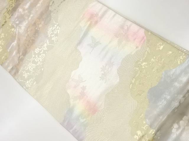 道長取りに草花模様織出し名古屋帯【リサイクル】【中古】【着】 宗sou(prc)