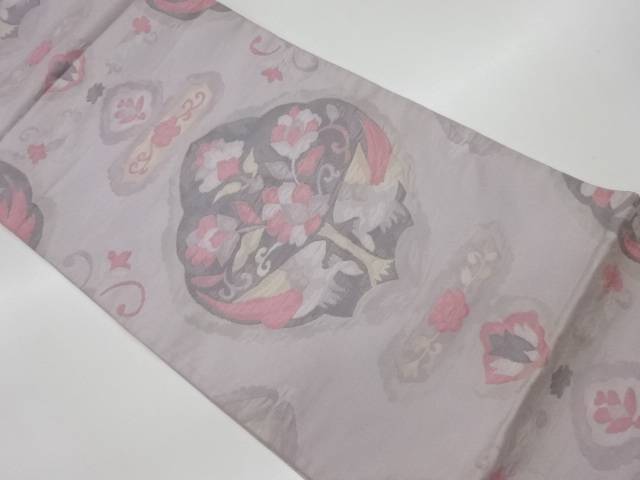 抽象草花に向かい動物模様織出し袋帯【リサイクル】【中古】【着】 宗sou(prc)