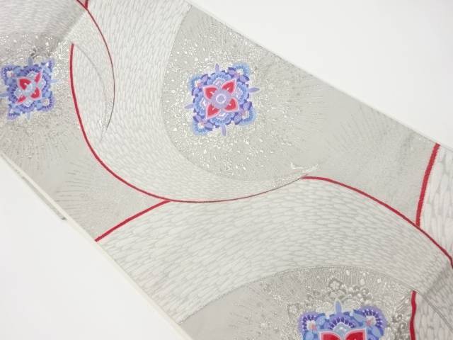 ホワイトゴールド箔九百錦華紋に抽象鳥模様織出し袋帯【リサイクル】【中古】【着】 宗sou(prc)