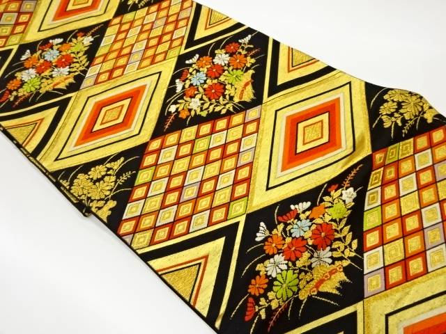 子持ち菱に秋草模様織出し袋帯【リサイクル】【中古】【着】 宗sou(prc)｜お茶道具・着物　【宗 sou】