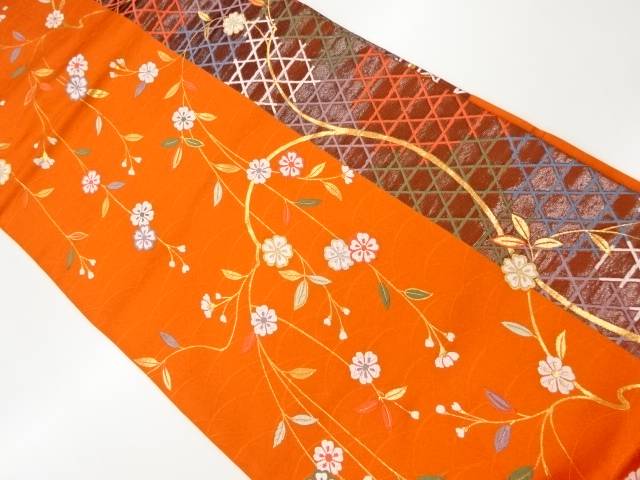 籠目に枝垂れ桜模様織出し名古屋帯【リサイクル】【中古】【着】 宗sou(prc)
