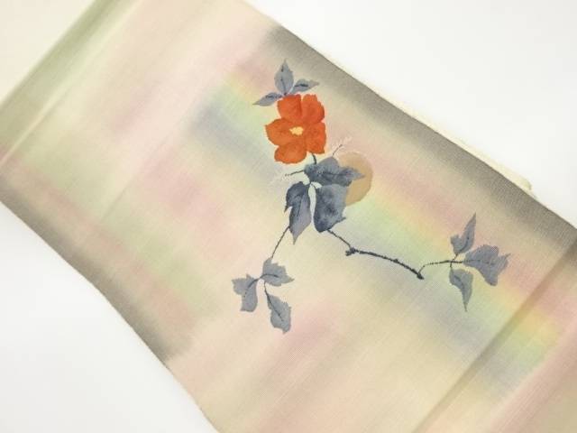 手織紬すくい織椿模様織出し名古屋帯【リサイクル】【中古】【着】 宗sou(prc)
