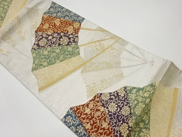 扇に花唐草・鳥模様織出し袋帯【リサイクル】【中古】【着】 宗sou(prc)