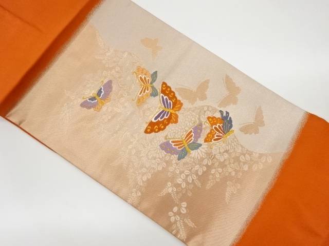 蝶に秋草模様織出し名古屋帯【リサイクル】【中古】【着】 宗sou(prc)
