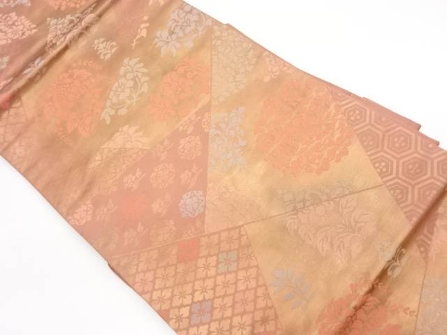 切り嵌め風草花に七宝・亀甲模様織出し名古屋帯【リサイクル】【中古】【着】 宗sou(prc)
