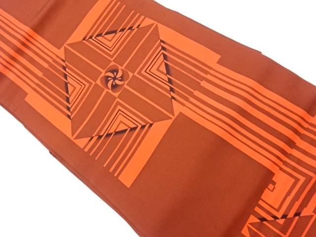 塩瀬型染幾何学に花模様名古屋帯【リサイクル】【中古】【着】 宗sou(prc)