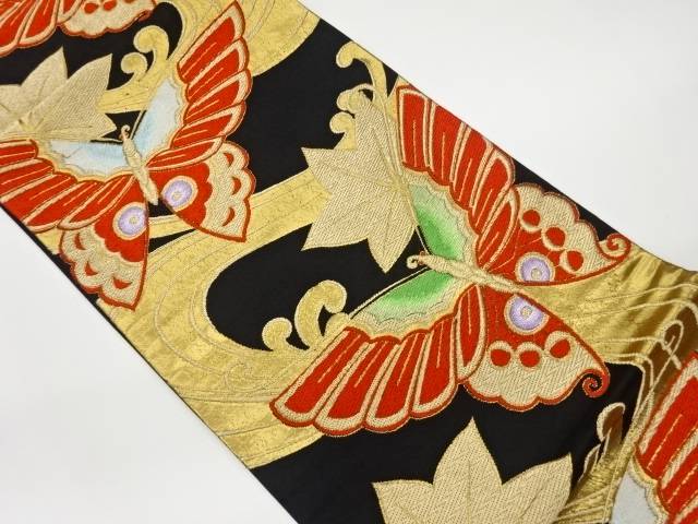 蝶に楓・荒波模様織出し袋帯【リサイクル】【中古】【着】 宗sou(prc)