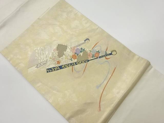 引箔扇に花模様織出し名古屋帯【リサイクル】【中古】【着】 宗sou(prc)