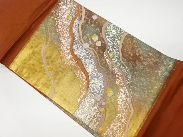 引箔道長取りに色紙模様織出し名古屋帯【リサイクル】【中古】【着】 宗sou(prc)