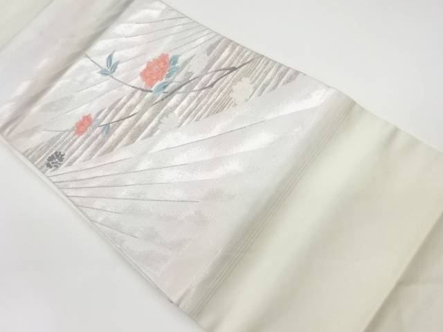 斜め縞に椿模様織出し名古屋帯【リサイクル】【中古】【着】 宗sou(prc)