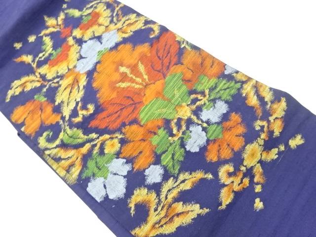 手織紬草花模様織出し名古屋帯【リサイクル】【中古】【着】 宗sou(prc)｜お茶道具・着物　【宗 sou】