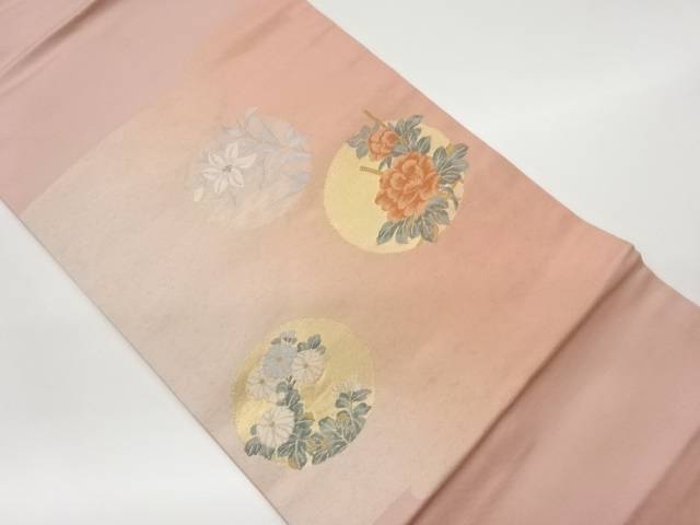 丸紋に花々模様織出し名古屋帯【リサイクル】【中古】【着】 宗sou(prc)