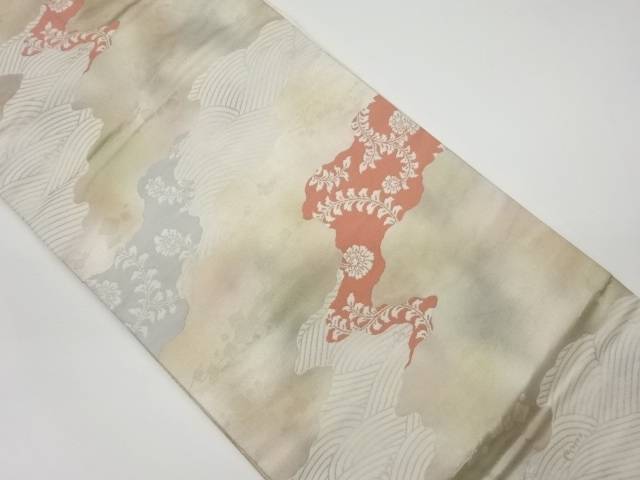 引箔道長取りに花唐草・荒波・色紙散らし模様織出し名古屋帯【リサイクル】【中古】【着】 宗sou(prc)｜お茶道具・着物　【宗 sou】