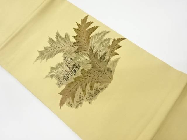 塩瀬手描き木々に民家風景模様名古屋帯【リサイクル】【中古】【着】 宗sou(prc)