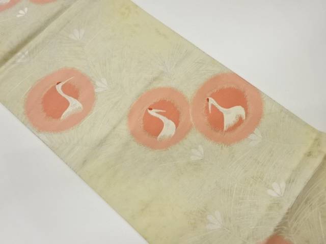 丸紋に鶴・松模様織出し袋帯【リサイクル】【中古】【着】 宗sou(prc)