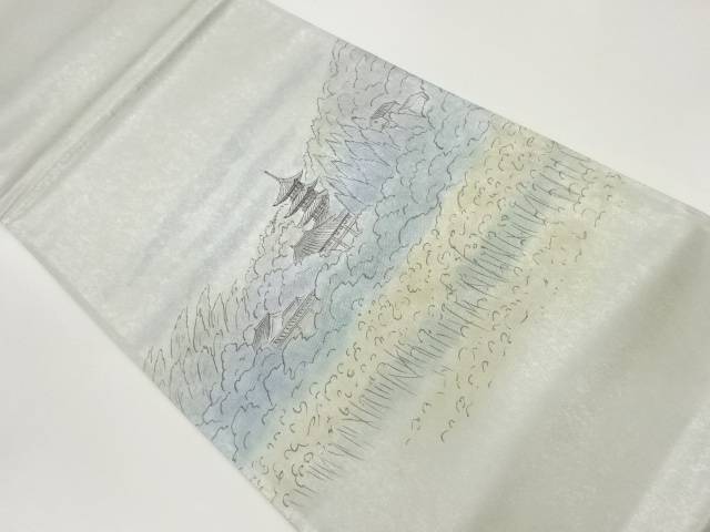 引箔手描き寺院に草木風景模様袋帯【リサイクル】【中古】【着】 宗sou｜お茶道具・着物　【宗 sou】