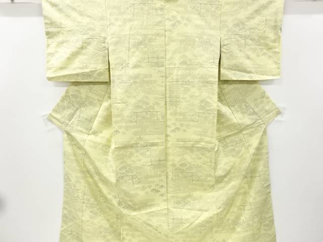 未使用品　ヱ霞に蛇籠・草花模様織り出し十日町紬着物【リサイクル】【着】 宗sou