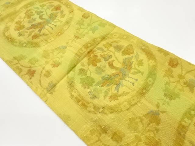 手織り紬丸文に花鳥模様織出し名古屋帯【中古】【着】 宗sou｜お茶道具・着物　【宗 sou】