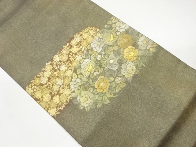 螺鈿金彩椿に桜模様袋帯【中古】【着】 宗sou