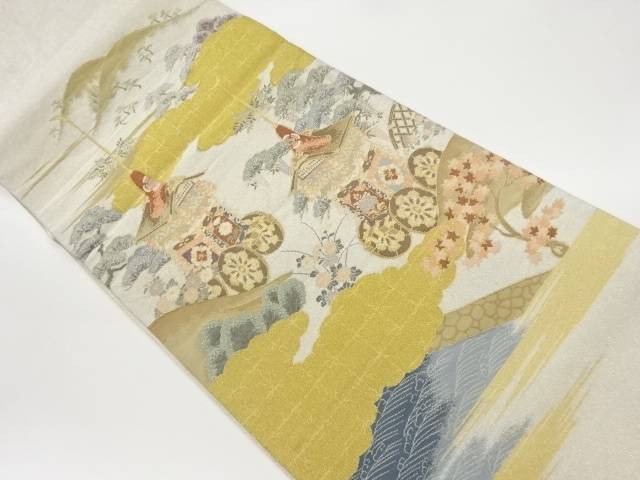 山並みに鉾・松・草花模様織出し袋帯【中古】【着】 宗sou