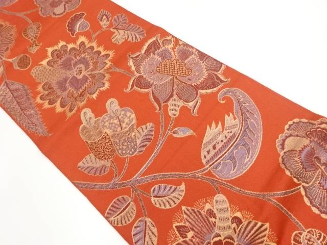 唐花模様織出し全通洒落袋帯【中古】【着】 宗sou