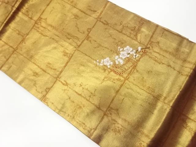 格子に梅模様織出し名古屋帯【中古】【着】 宗sou