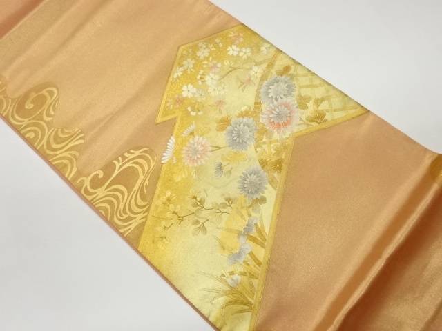 金彩菊に桜・光悦垣・流水模様刺繍袋帯【中古】【着】 宗sou