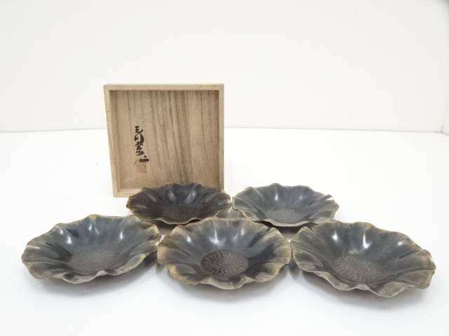 鋳銅製　茶托5客　作家物　正雲造　長寿不老　布目模様　煎茶道具　茶席道具　茶道具 鋳銅製 茶托5客 作家物 正雲造 長寿不老 布目模様 煎茶道具 茶席