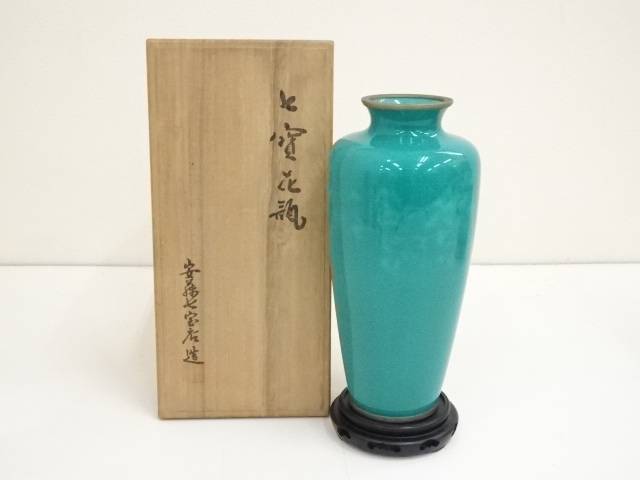 【安藤七宝】造【首長形銀箔散花瓶】七宝銅花瓶 共箱付 定価77000円 美品 6912596_055.jpg