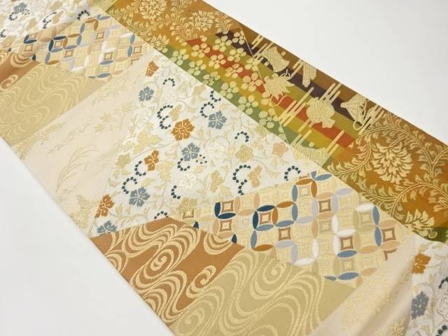 切り嵌め風花唐草に流水・七宝・宝尽くし模様織出し袋帯【中古】【着】 宗sou