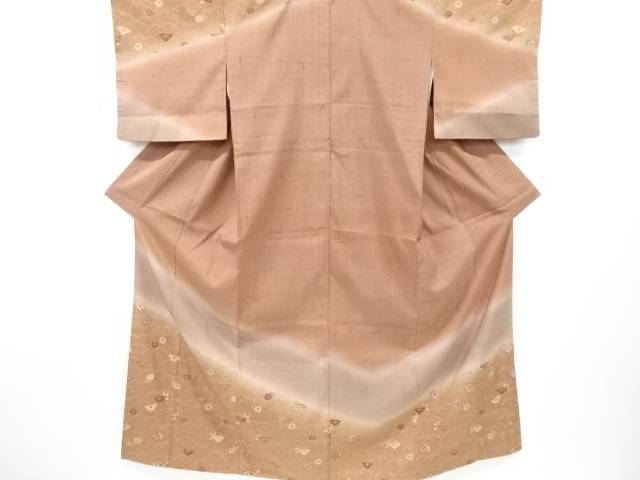 芝生に菊名取り草飾りつけ手織り紬付下げ短い訪問着【再利用】【中古】【着】 宗sou