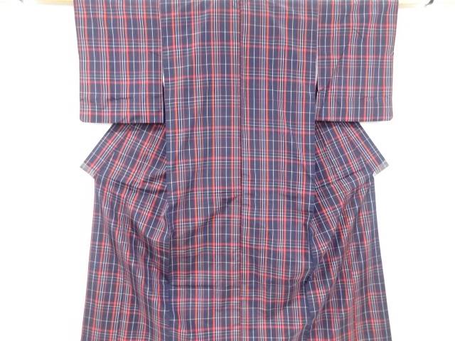 格子織出し米沢紬着物【中古】【着】 宗sou