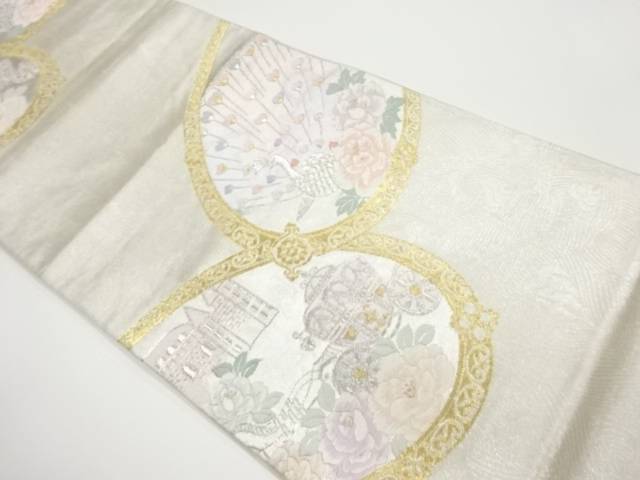 孔雀に牡丹・馬車・城模様織出し袋帯【中古】【着】 宗sou