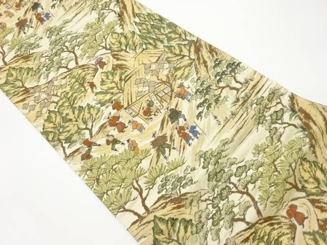 茶屋に松竹梅・時代人物模様織出し袋帯【中古】【着】 宗sou