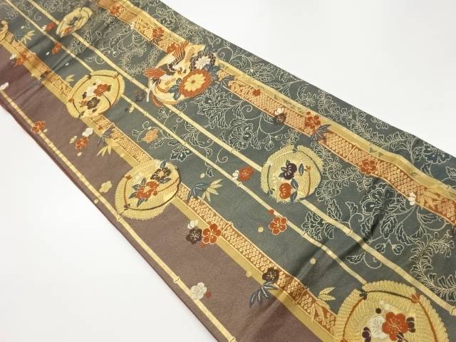 引箔松竹梅に鳳凰・花唐草模様織出し袋帯【中古】【着】 宗sou