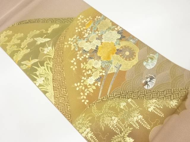 金彩山並みに花車・鶴・鴛鴦模様袋帯【中古】【着】 宗sou