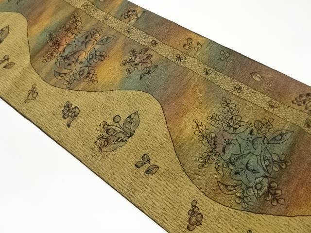 本場筑前博多曲線に桔梗模様織出し名古屋帯【中古】【着】 宗sou